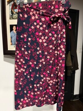 Leota Navy Midi Skirt with Pink Floral Print